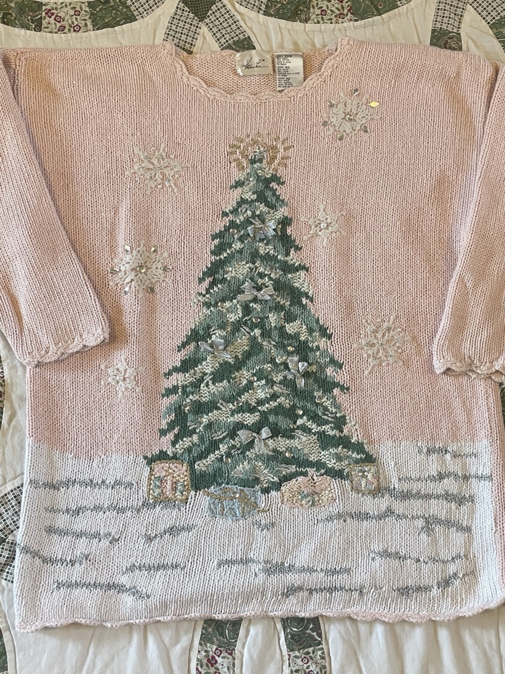 Vintage 90s Kathie Lee Pink Christmas Tree Sweater Size 20W